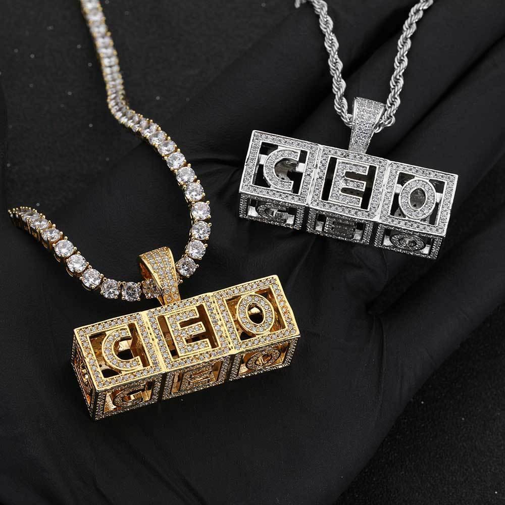 Hollow Square Letter Pendant Necklace with Micro-Pave Zircon for Men and Women | Caratix Jewelry - CaratixJewelry